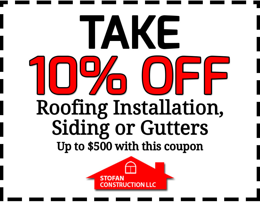 10% off coupon for roofing installation, siding or gutters